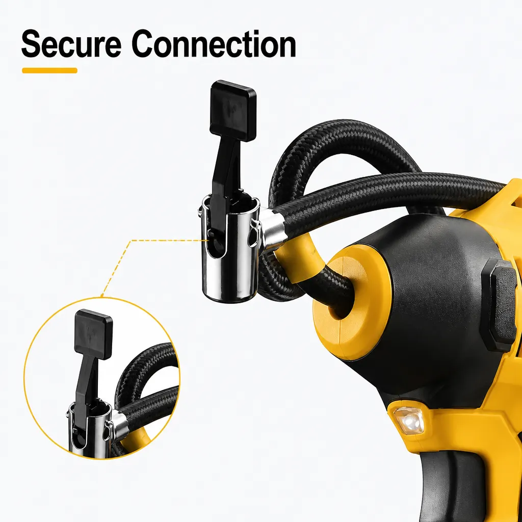Dual-Cylinder Cordless Tyre Inflator For DeWalt-Style Battery Interface detail view