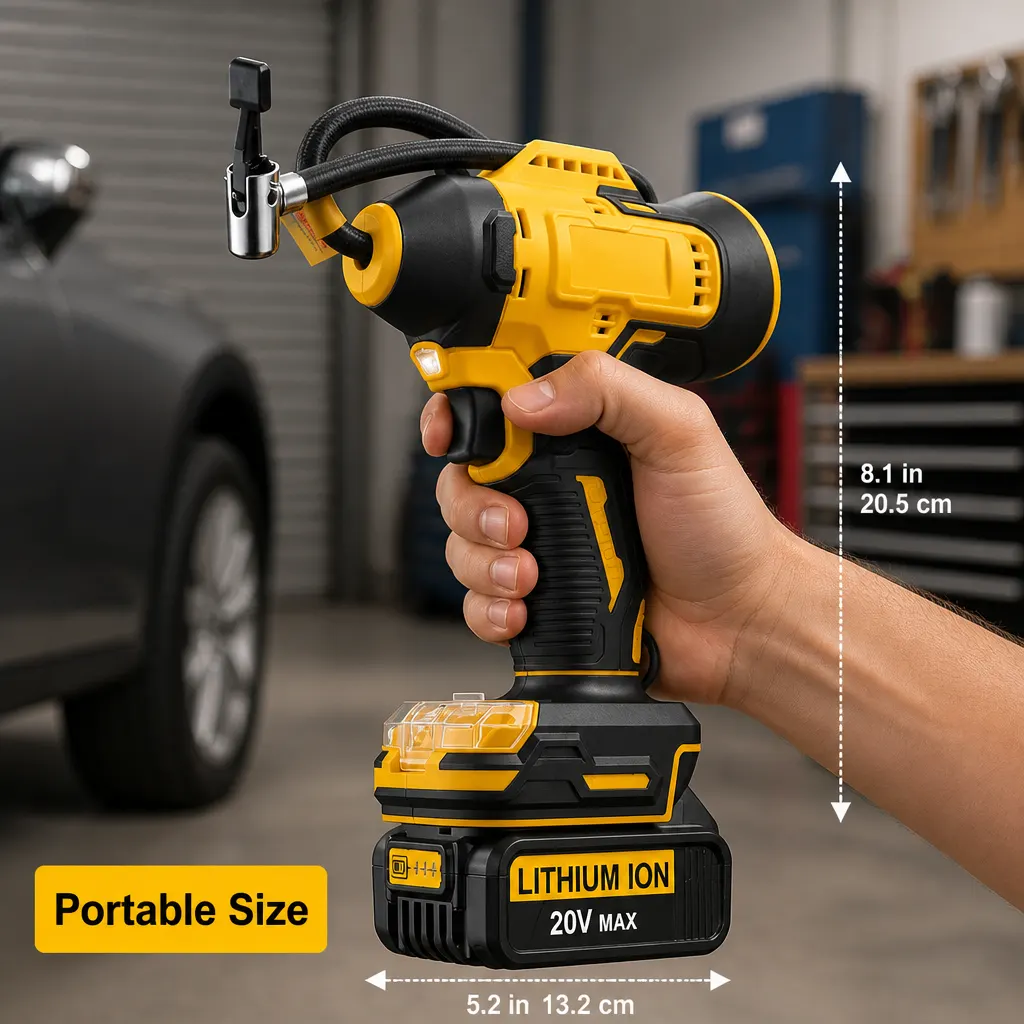 Dual-Cylinder Cordless Tyre Inflator For DeWalt-Style Battery Interface detail view